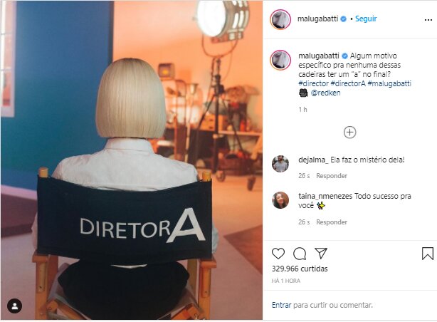 Manu Gavassi em post único de seu Instagram. Manu Gavassi em post único de seu Instagram.