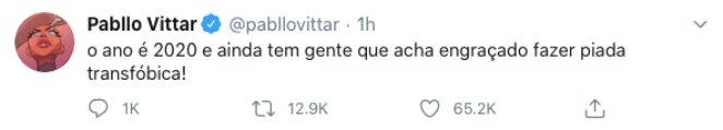 Tweet da cantora Pabllo Vittar Tweet da cantora Pabllo Vittar