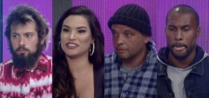 Em prova de Fazendeiro, Raissa é escolhida por Rodrigo e vai direto para a eliminação. Cartolouco, Fernandinho e Rodrigo podem escapar da roça (Imagem: Reprodução)