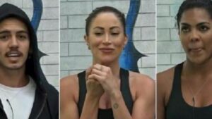 Após perderem a Prova do Fazendeiro Roça 5, Tays e Narizinho se juntam com Biel e vão para eliminação nessa quinta-feira (Imagem: Reprodução)