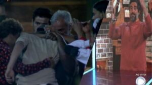 Lucas Selfie, após ser eliminado volta para a sede e se despede dos amigos. Marcos Mion fica sem ter o que fazer (Montagem: Reseller Web)