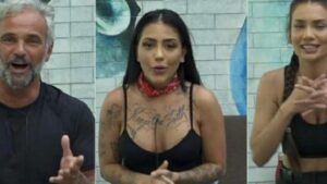 Mateus, Mirella e Stéfani pedem para o público votarem em suas permanências em A Fazenda 2020 (Imagem: Divulgação)