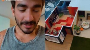 Fã do BBB e de Gui presenteia modelo com maquete da casa mais vigiada do Brasil (Montagem: Reseller Web)